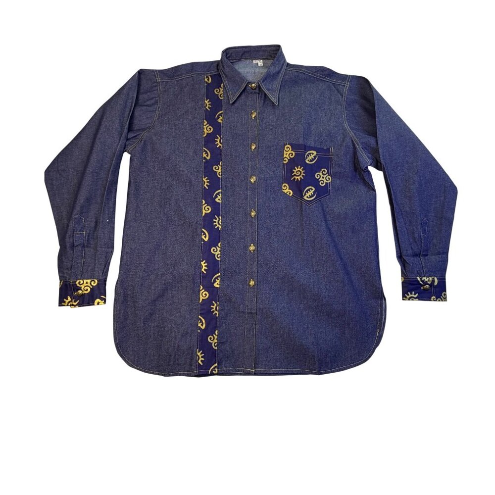 Mens Blue/Yellow Cotton Button-Up Shirt With Pattern Detail Size XL